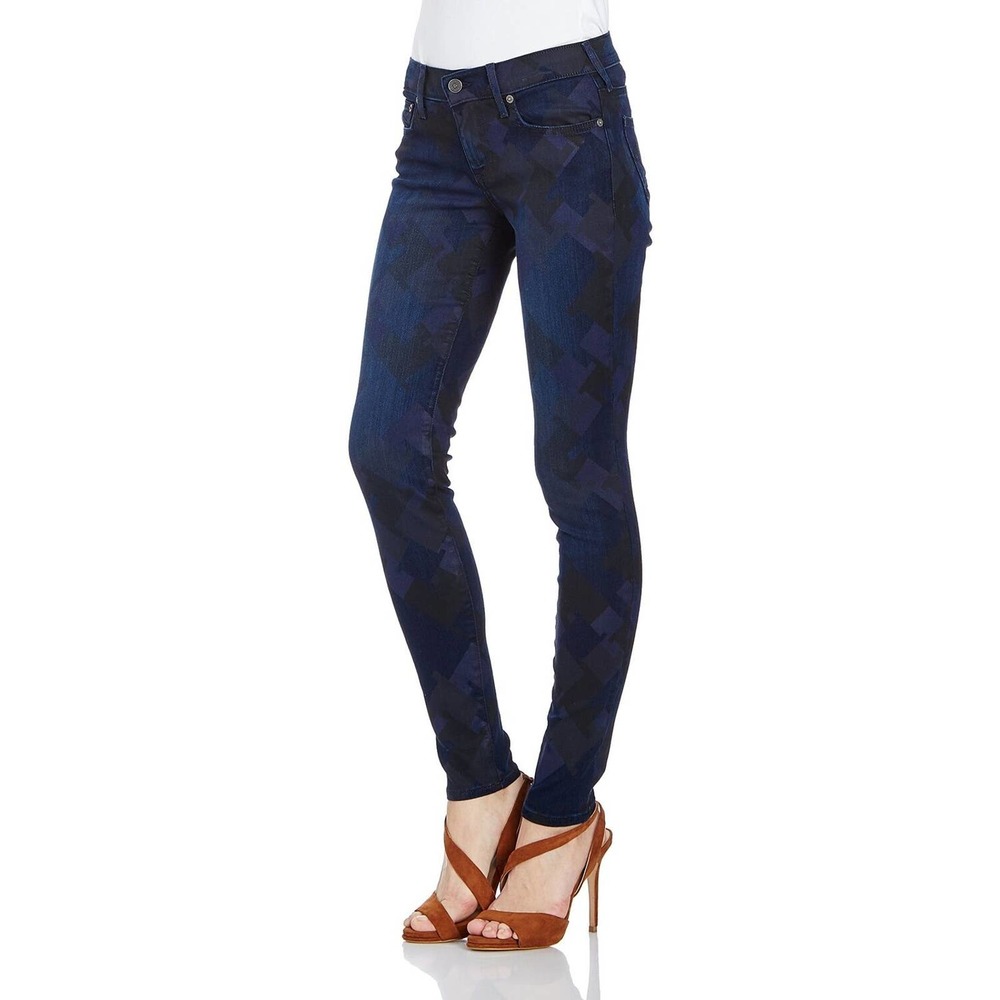 True Religion Casey Low Rise Super Skinny Jeans Indigo Houndstooth 23/24/25 Nwt